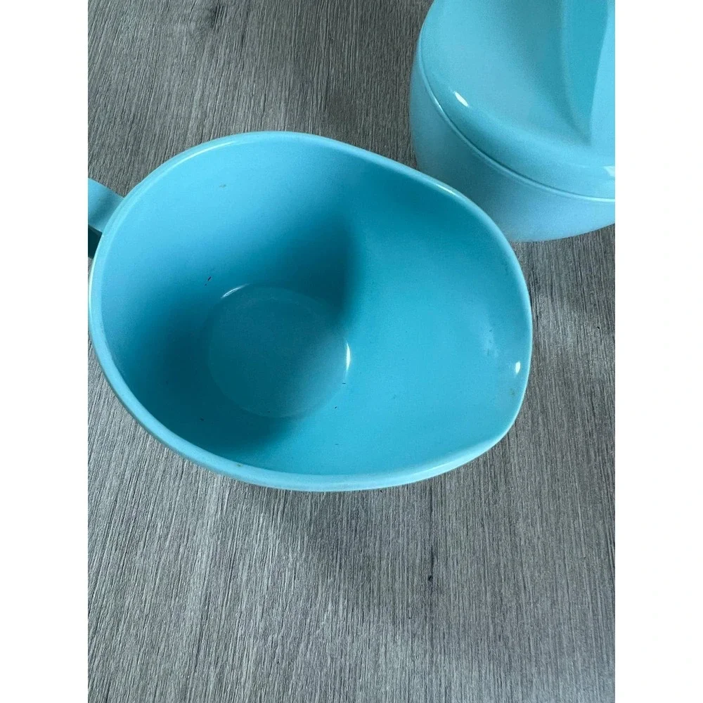 Vtg MCM Windsor Melmac Melamine Cream and Sugar Turquoise Blue Set w/ top
